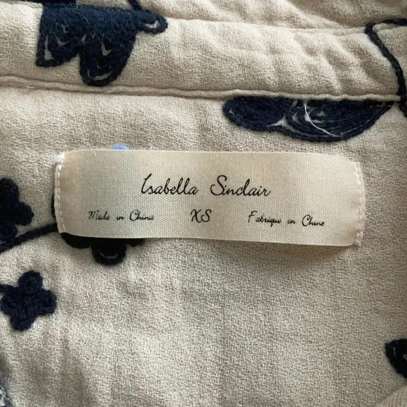 Isabella Sinclair Anthropologie Shadowbloom Embroidered Button Down shirt, sz XS - Picture 8 of 11